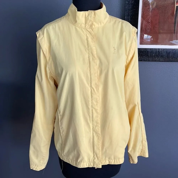 Izod buttercream mesh lined drawstring back convertible to vest golf jacket. Med - Picture 1 of 11